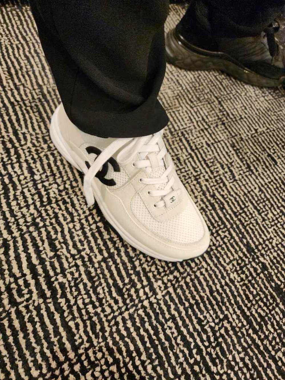 CHANEL White and Black Chunky Logo Sneaker - Picture 4 of 4